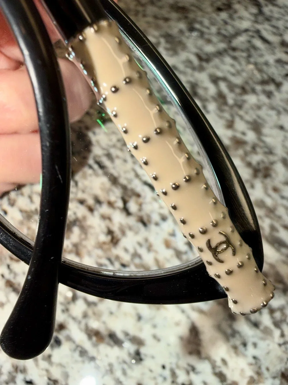 Chanel Quilted Studded Eyeglass Frames – Black & Cream – Repair/Replacement 3215
